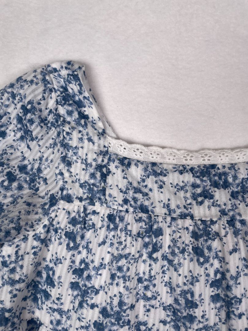 4/4T Pastourelle by Pippa & Julie, Blue, 3/4 sleeve floral tiered dress