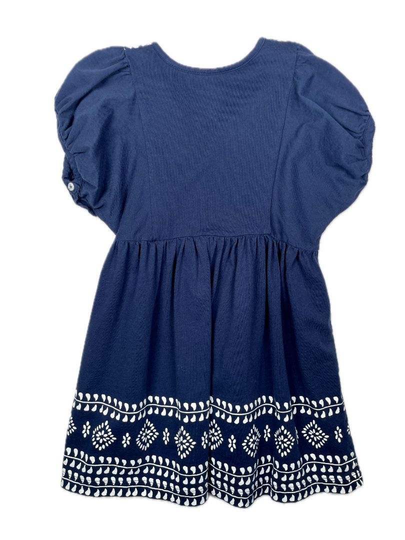 4/4T EGG New York, Blue, Short-sleeve tassel v-neck white print dress