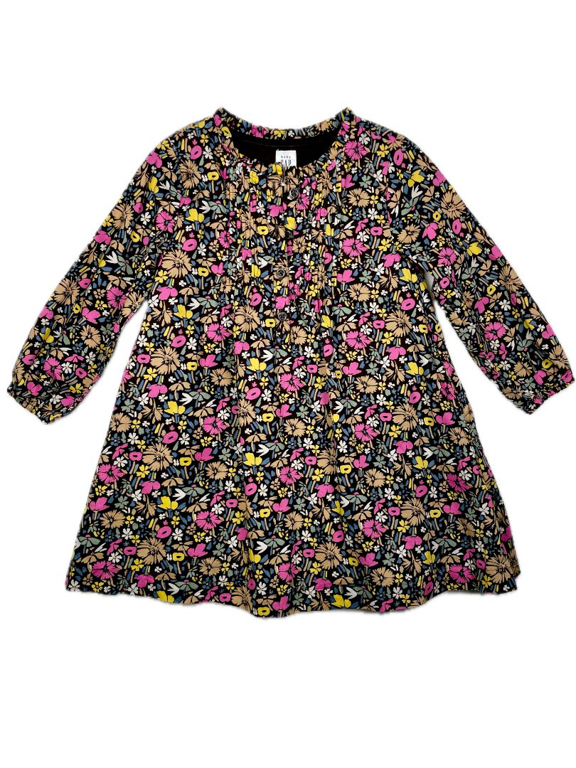 3/3T babyGap, Multi, Long-sleeve button/smocked neck floral dress dark