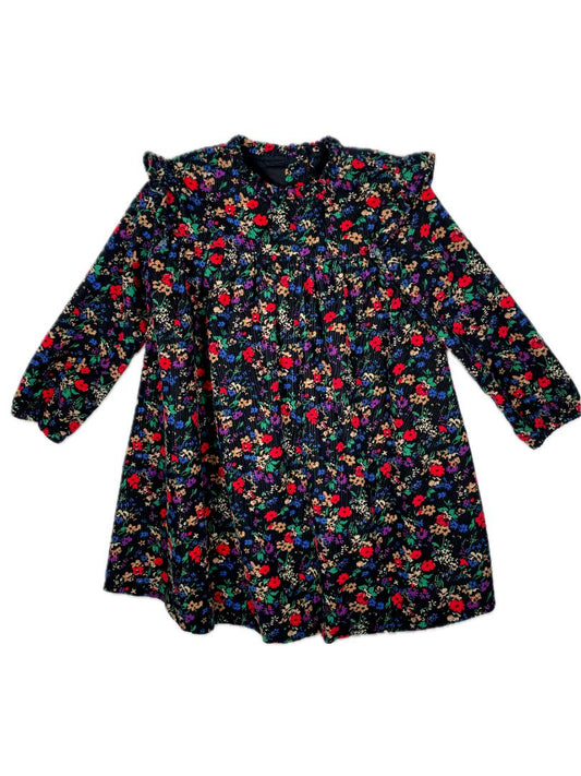 4/4T babyGap, Multi, Long-sleeve corduroy floral dress dark with shoulder ruffles
