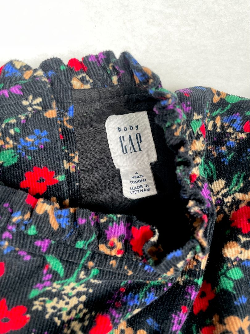 4/4T babyGap, Multi, Long-sleeve corduroy floral dress dark with shoulder ruffles