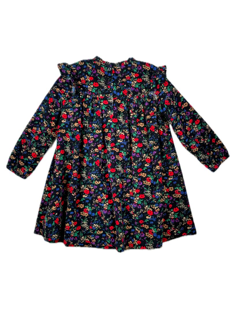 4/4T babyGap, Multi, Long-sleeve corduroy floral dress dark with shoulder ruffles