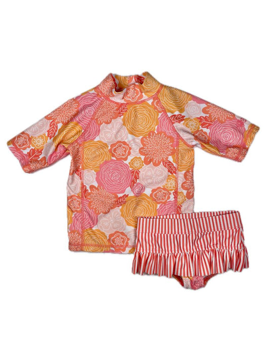 3/3T UV Skinz, Multi, Girls short-sleeve floral swim set pink/orange/yellow