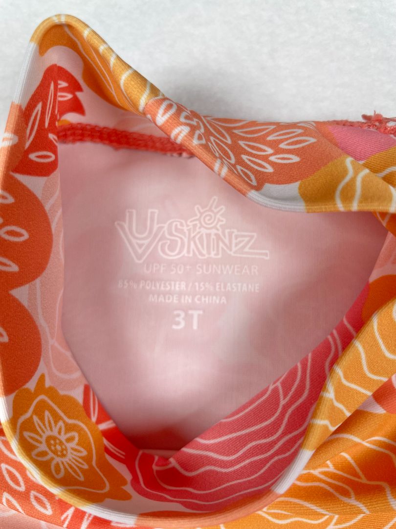 3/3T UV Skinz, Multi, Girls short-sleeve floral swim set pink/orange/yellow