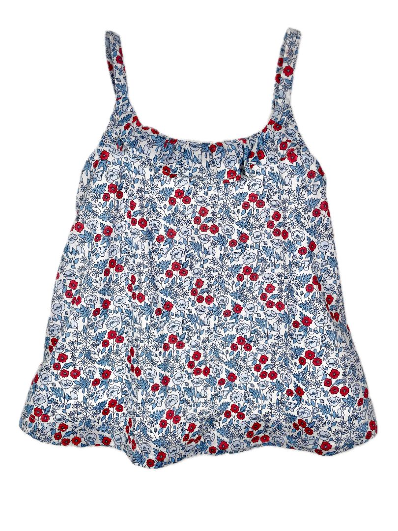 5/5T Hope & Henry, Blue, Floral swing tank straps with ruffle neckline blue/red/white