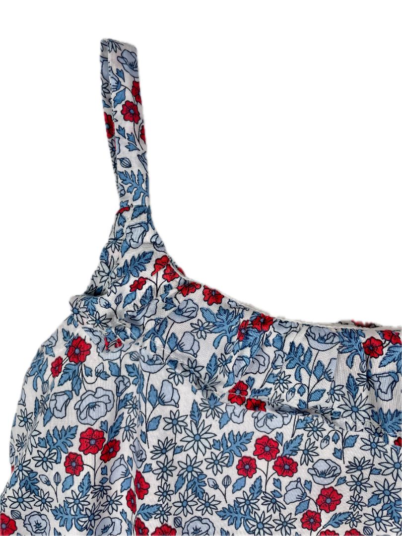 5/5T Hope & Henry, Blue, Floral swing tank straps with ruffle neckline blue/red/white