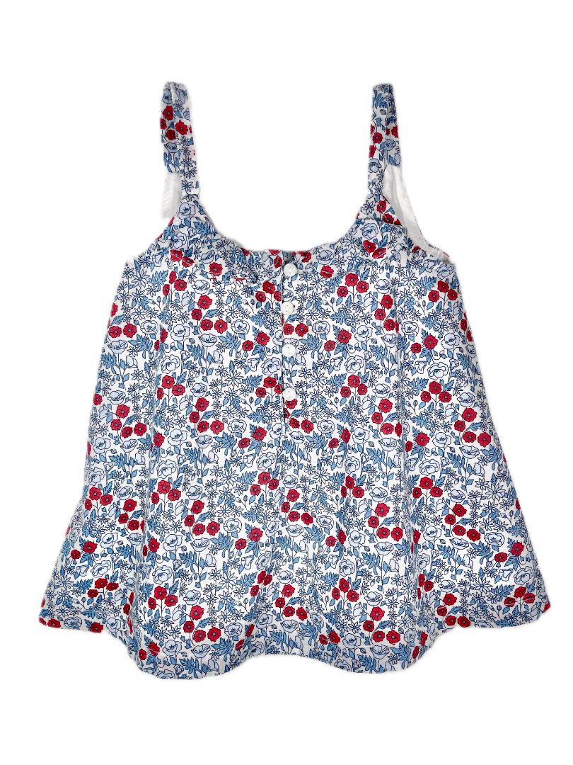 5/5T Hope & Henry, Blue, Floral swing tank straps with ruffle neckline blue/red/white