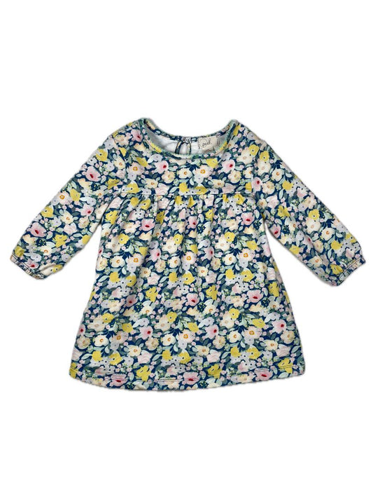 2/2T Peek, Multi, Long-sleeve heavy cotton floral dress pink/yellow/blue