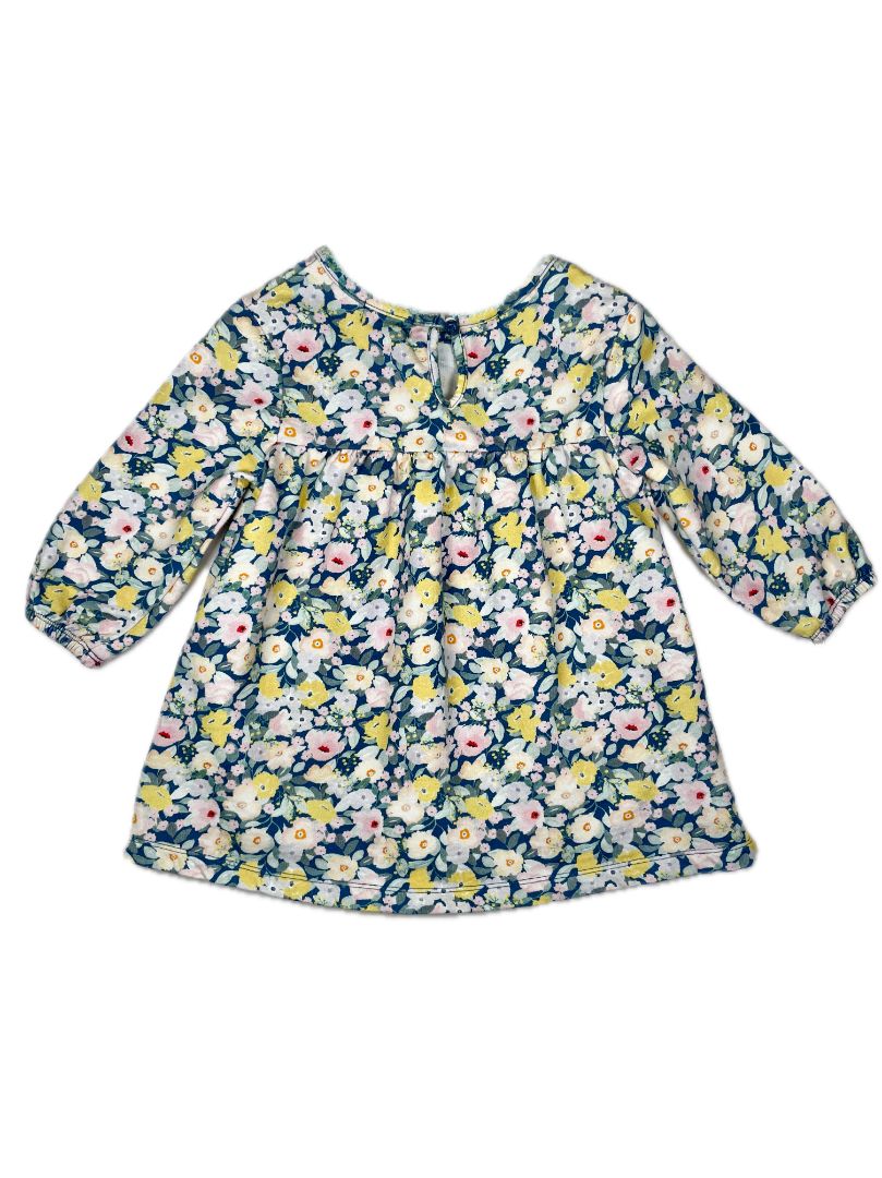 2/2T Peek, Multi, Long-sleeve heavy cotton floral dress pink/yellow/blue