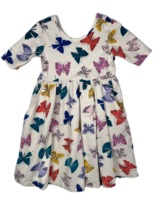 5/5T Hanna Andersson, Multi, Short-sleeve butterfly print skater dress with pockets