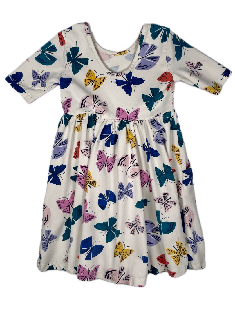 5/5T Hanna Andersson, Multi, Short-sleeve butterfly print skater dress with pockets