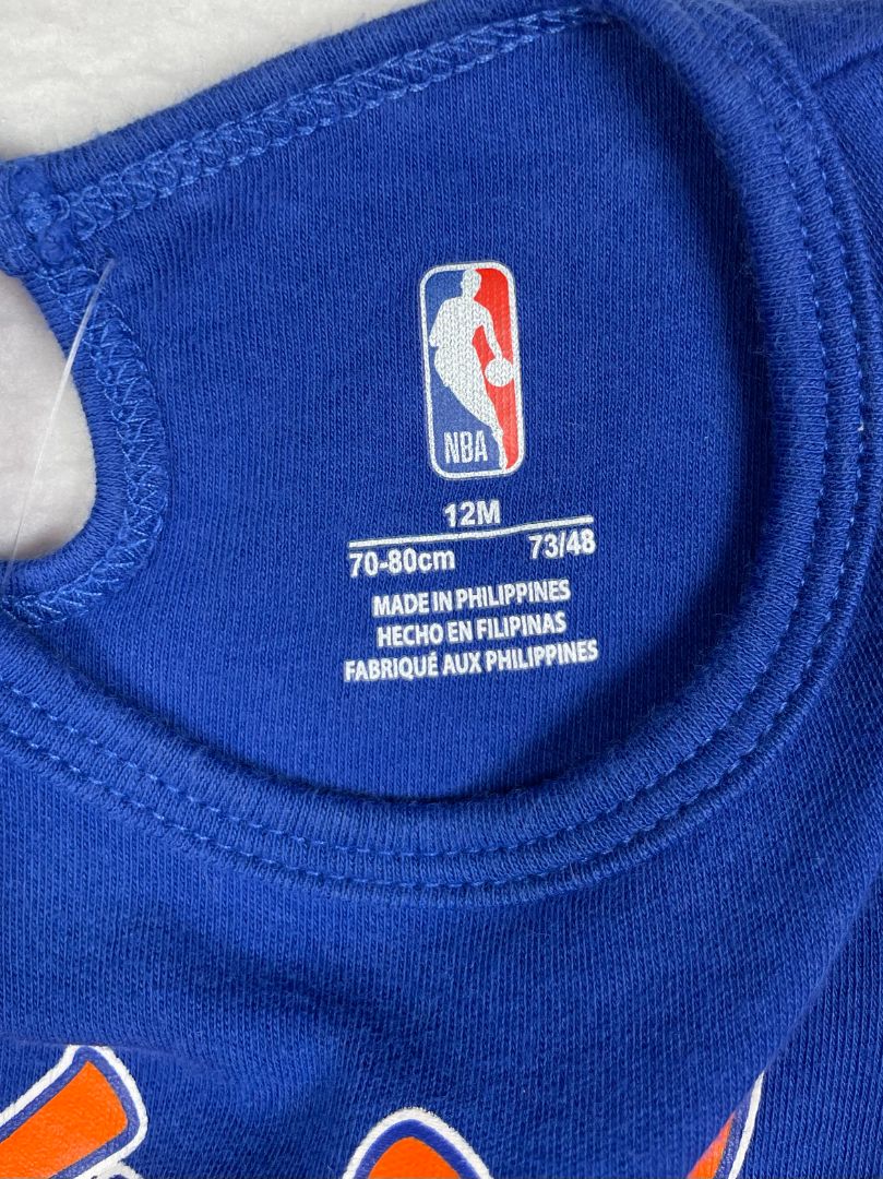 12 mo, NBA, Blue, NY Knicks short-sleeve bodysuit, orange ruffle sleeves