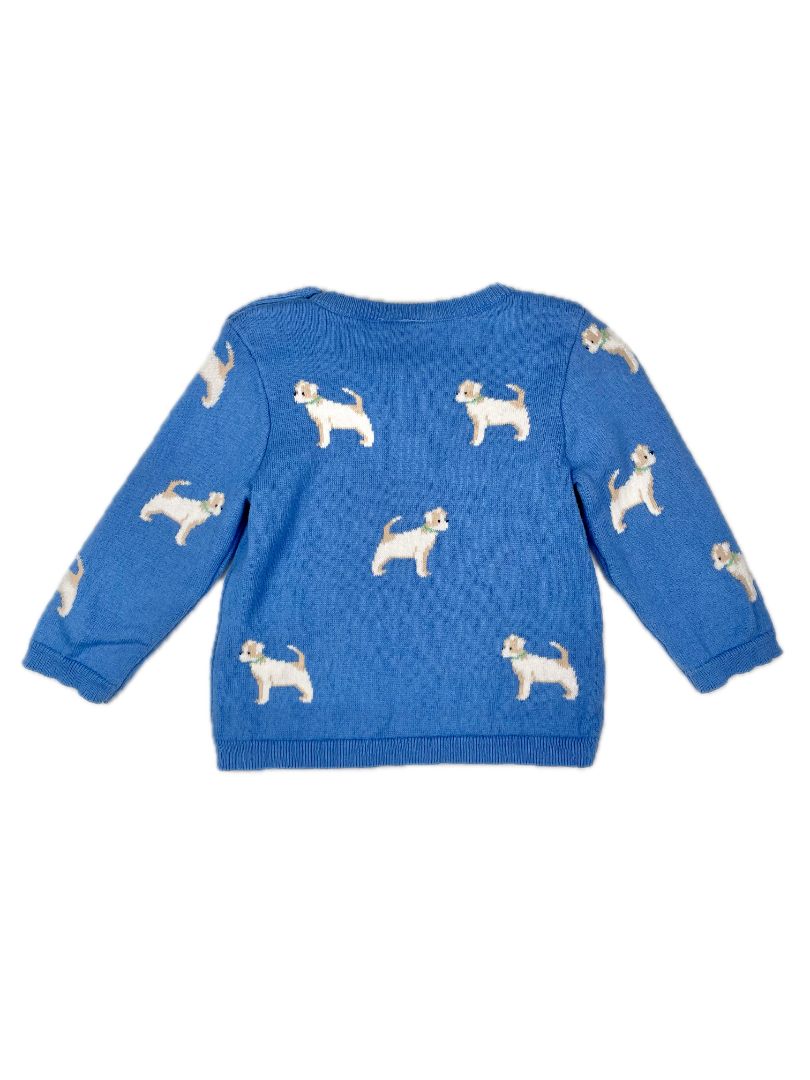 6-12 mo Janie and Jack, Blue, Dog print sweater with button shoulder