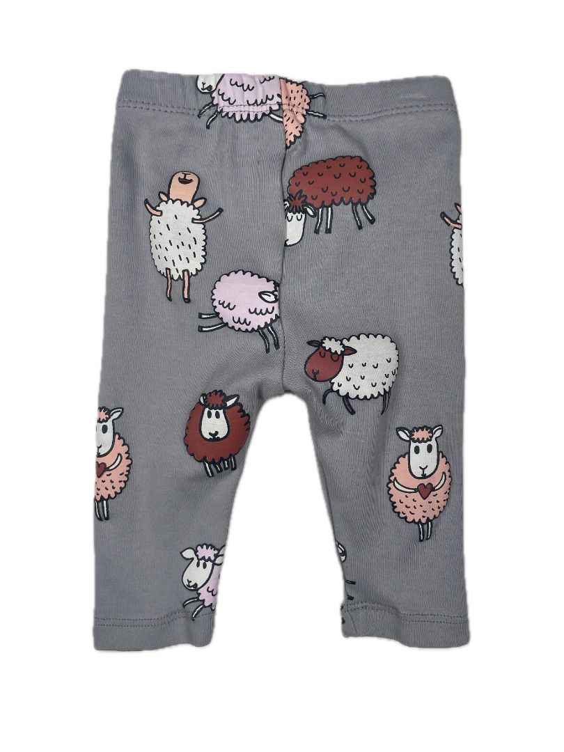 3 mo Deux Par Deux, Grey, Sheep print baby legging