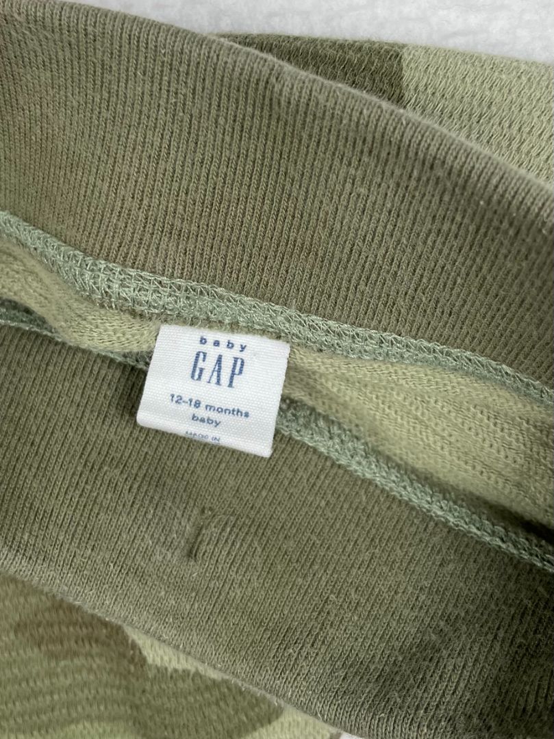 12-18 mo, babyGap, Green, Camo print pull-on pants, front pocket, decorative tie