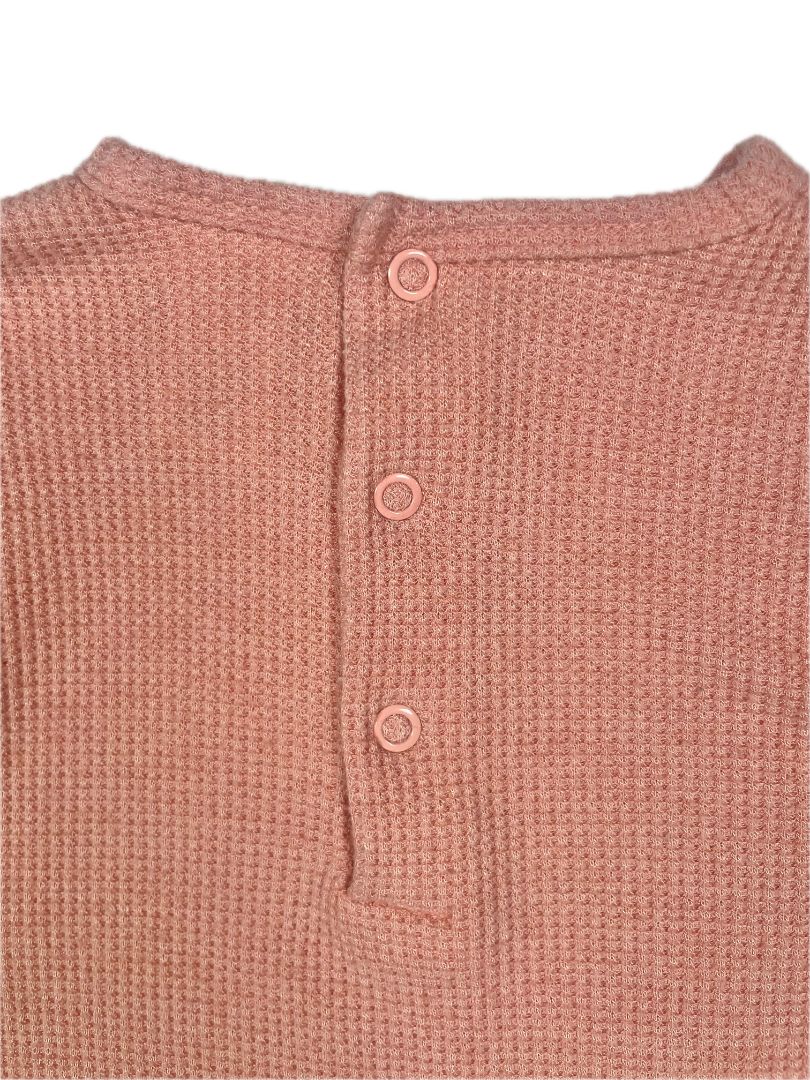 3-6 mo, Bloomie's Baby, Pink, Waffle-knit long-sleeve shirt w/ ruffles at shoulders