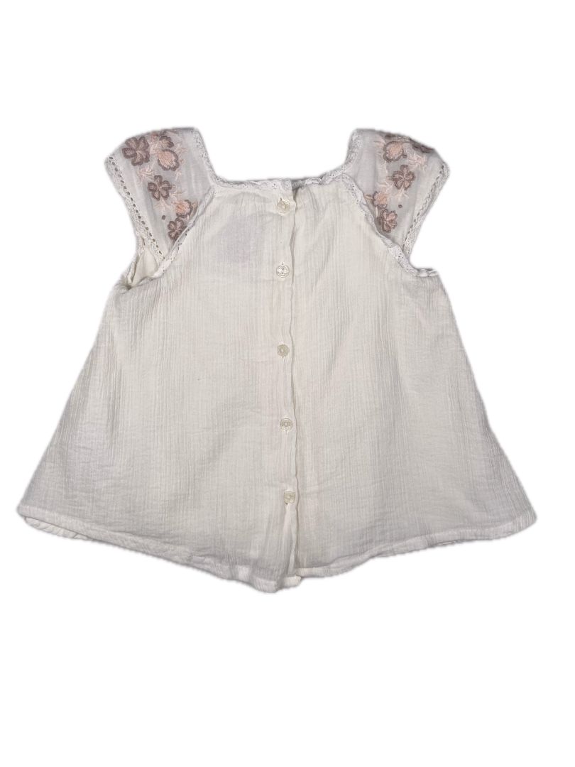 24 mo Piper & Posie, Ivory, Short-sleeve gauzy floral embroidered blouse