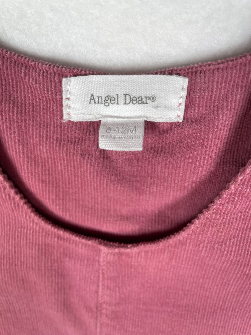 6-12 mo Angel Dear, Pink, Sleeveless corduroy dress snap shoulders, dark pink