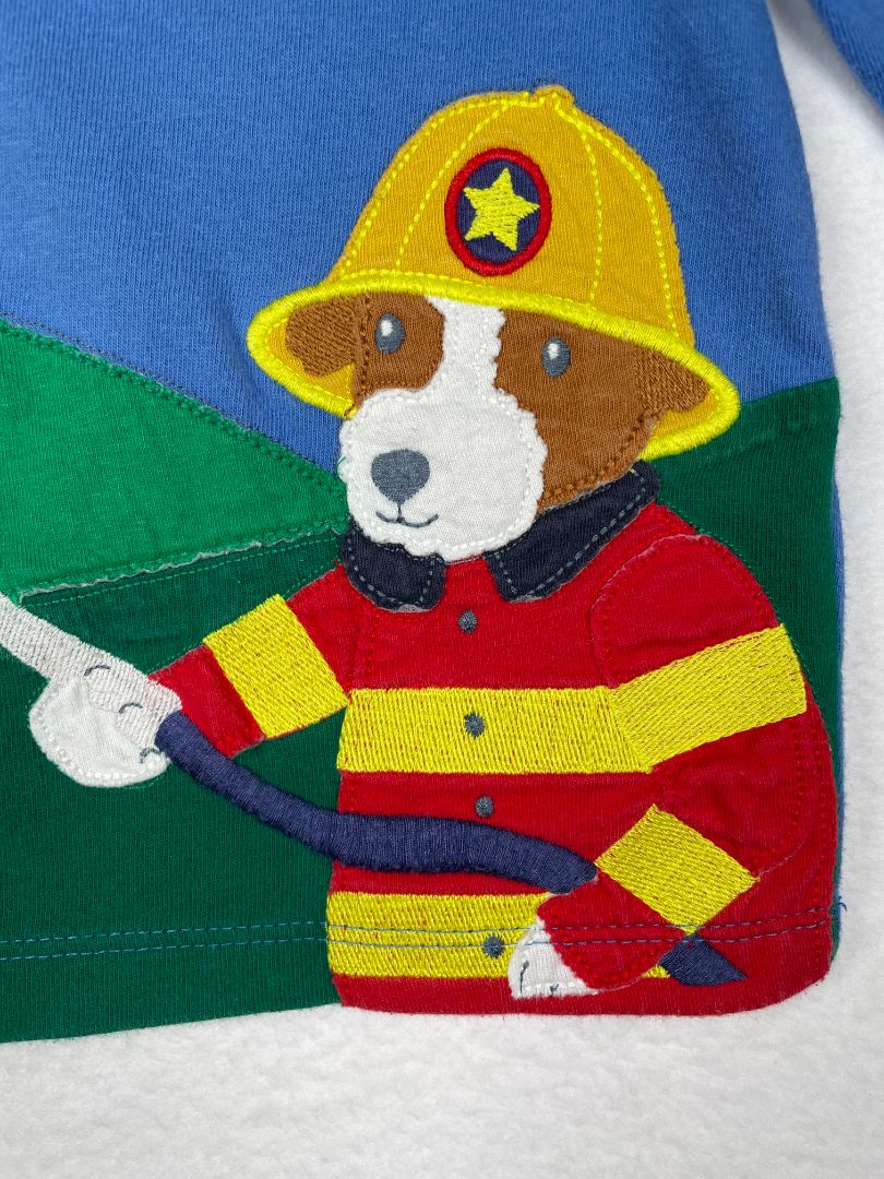 18-24 mo Boden, Blue, Long-sleeve appliqué dog firetruck shirt