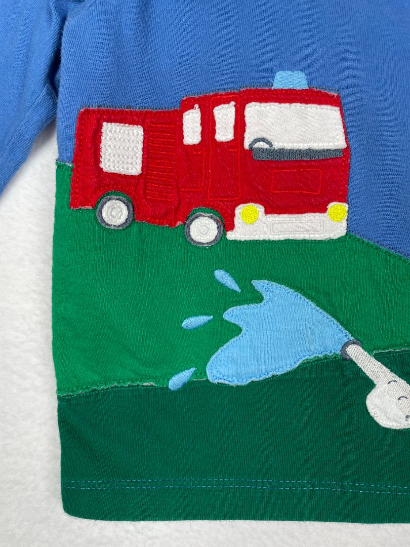 18-24 mo Boden, Blue, Long-sleeve appliqué dog firetruck shirt