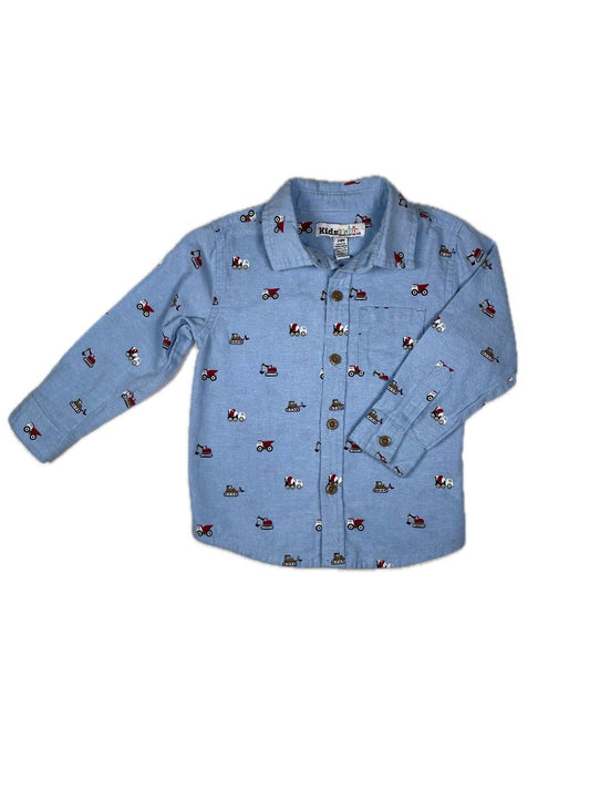 24 mo Kids Headquarters, Blue, Long-sleeve construction print button-up shirt