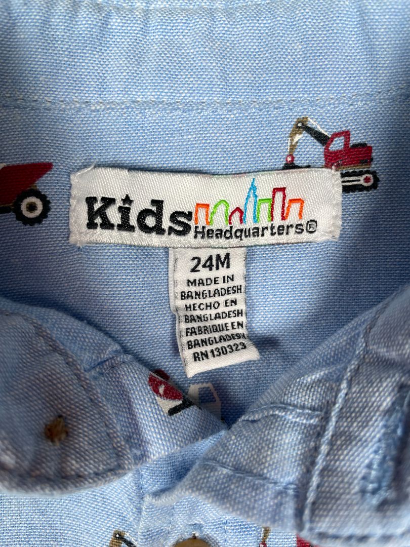 24 mo Kids Headquarters, Blue, Long-sleeve construction print button-up shirt