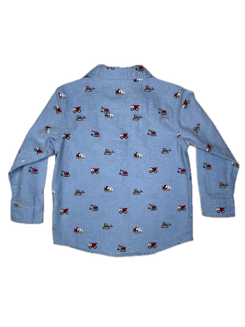 24 mo Kids Headquarters, Blue, Long-sleeve construction print button-up shirt