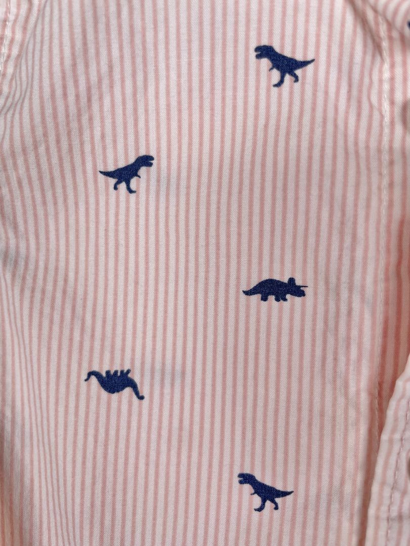 24 mo Carter's crisp cotton long-sleeve salmon-striped/navy dinosaur print button-up bodysuit