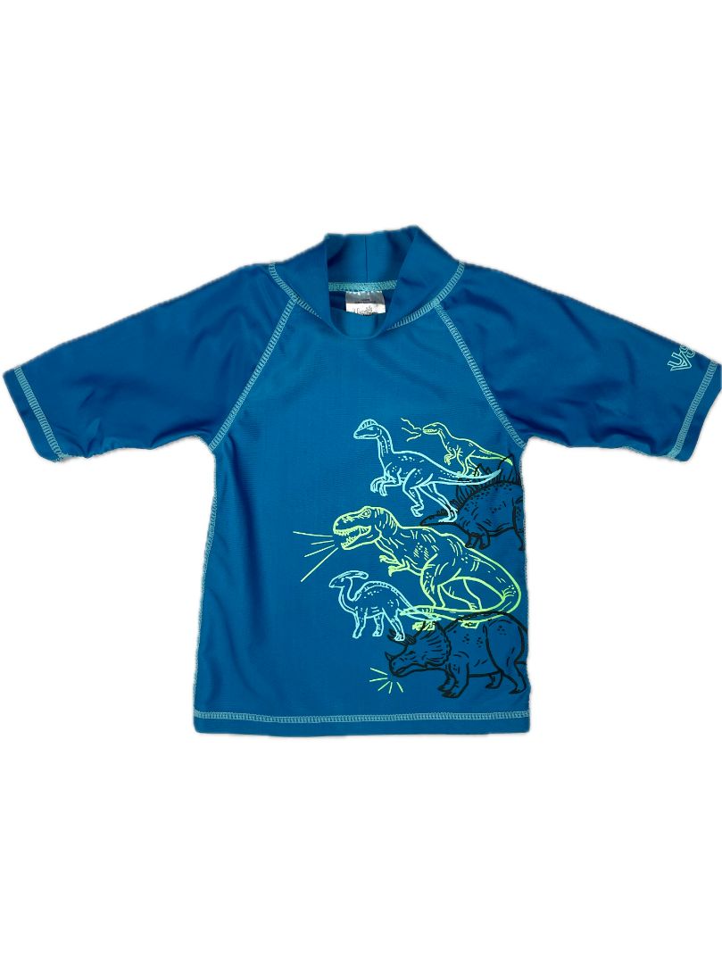 4/4T UV Skinz, Blue, Short-sleeve dinosaur rash guard blue/green