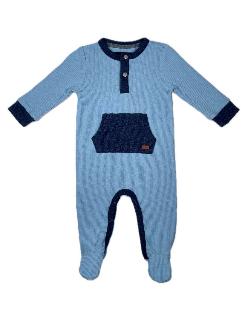 3-6 mo 7 for All Mankind, Blue, Footed long-sleeve waffle-knit coverall, blue/navy