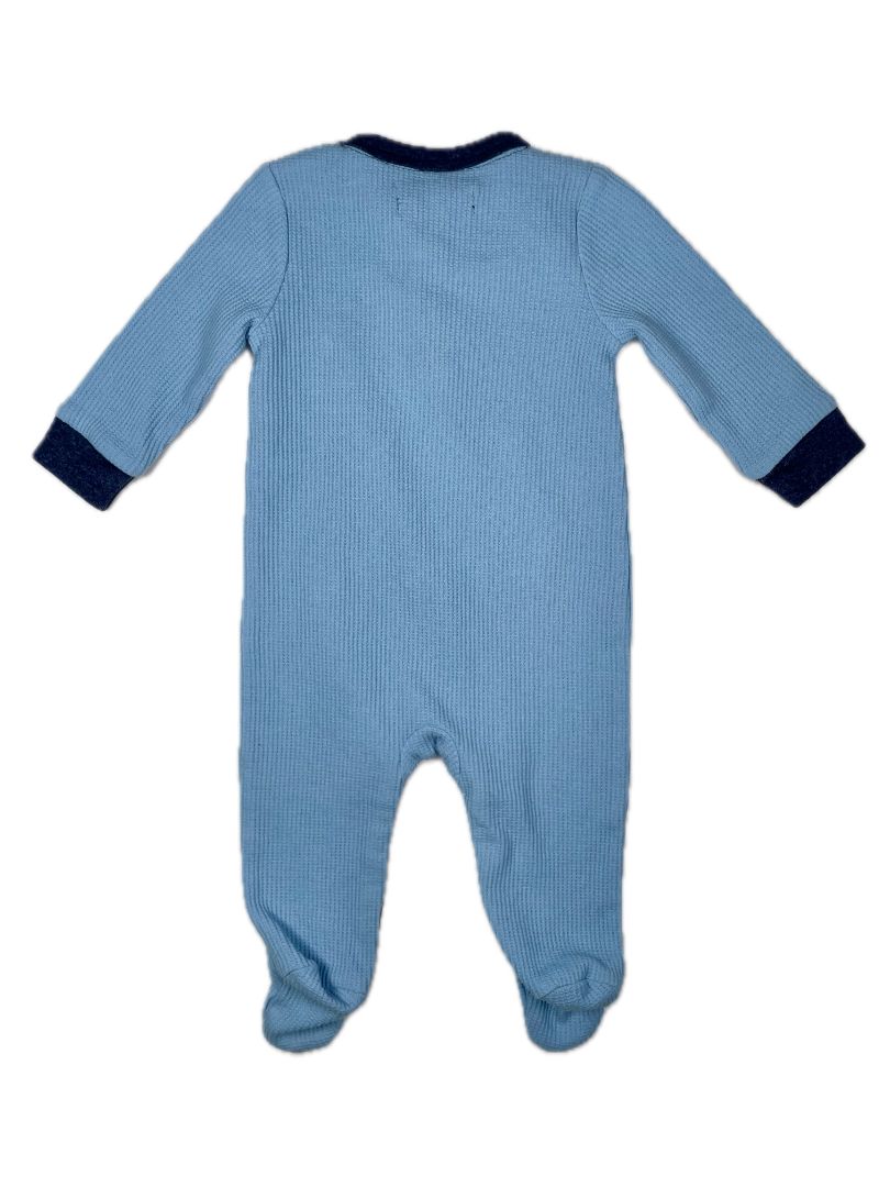 3-6 mo 7 for All Mankind, Blue, Footed long-sleeve waffle-knit coverall, blue/navy