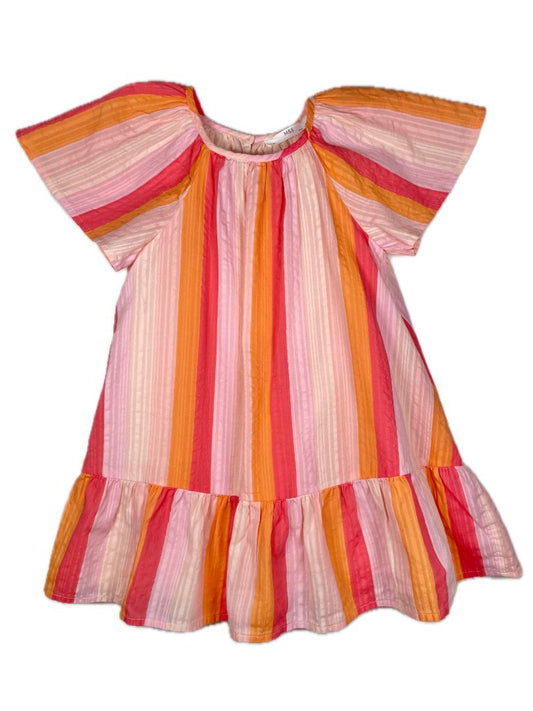 3-4 M&S, Multi, New w/ tags - short-sleeve pink/orange striped tier dress