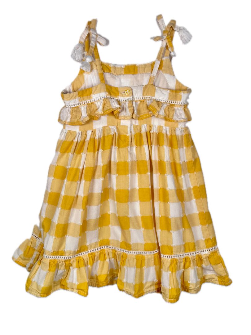 4/4T Tommy Bahama, Yellow, Spaghetti-strap gingham dress with ruffles and trim