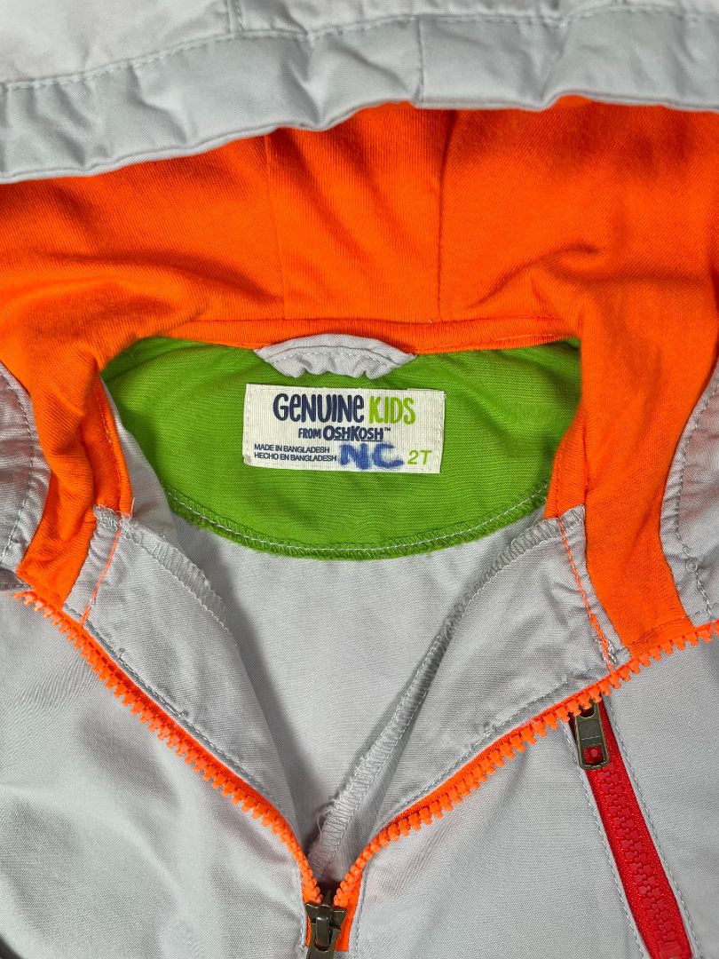 2/2T, OshKosh B'Gosh, Grey, Colorblock pullover light cotton hooded jacket, green/orange/yellow
