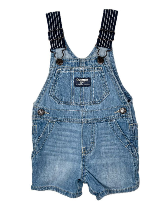 6 mo OshKosh B'Gosh, Blue, Demin shortalls w/ striped straps