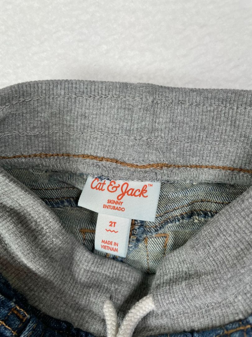 2/2T, Cat & Jack, Blue, Pull-on drawstring skinny jeans, grey waistband