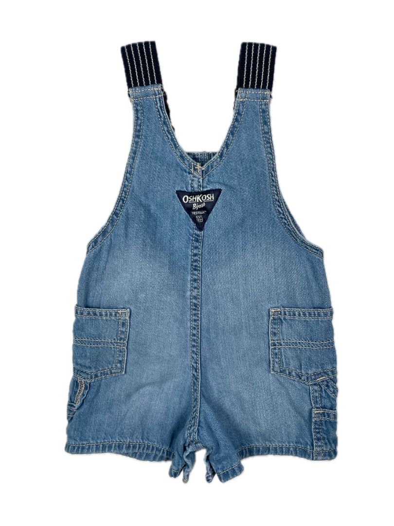 6 mo OshKosh B'Gosh, Blue, Demin shortalls w/ striped straps