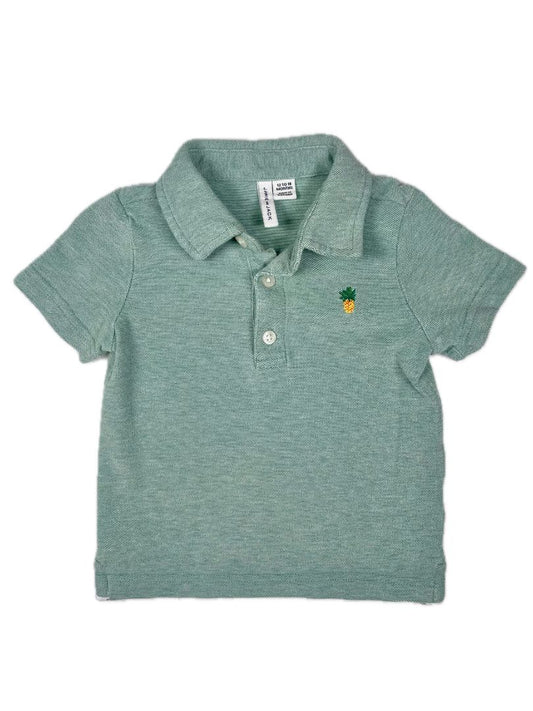 12-18 mo Janie and Jack, Green, Short-sleeve pique polo w/ embroidered pineapple