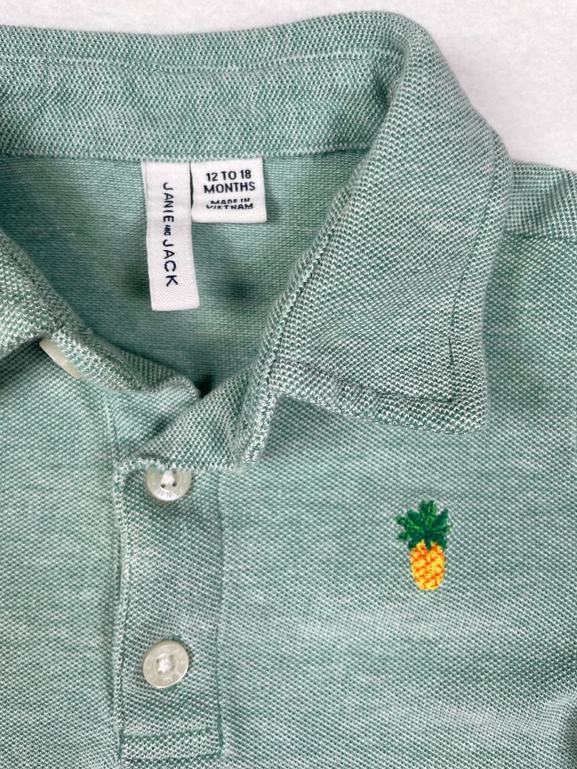 12-18 mo Janie and Jack, Green, Short-sleeve pique polo w/ embroidered pineapple