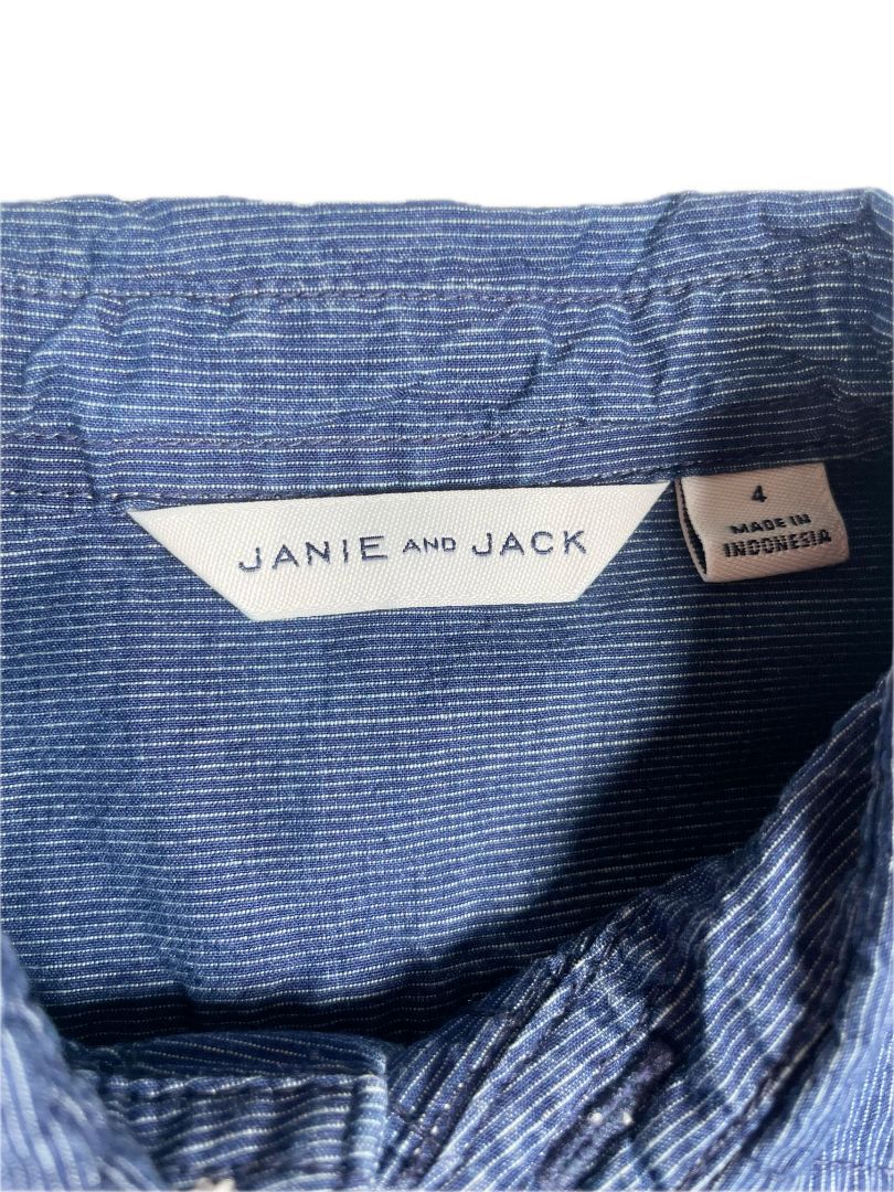 4/4T Janie and Jack, Blue, Long-sleeve button-up shirt w/ cuff sleeves, thin horz. stripe print