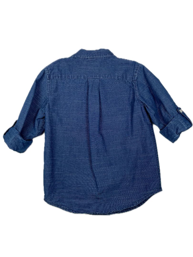 4/4T Janie and Jack, Blue, Long-sleeve button-up shirt w/ cuff sleeves, thin horz. stripe print