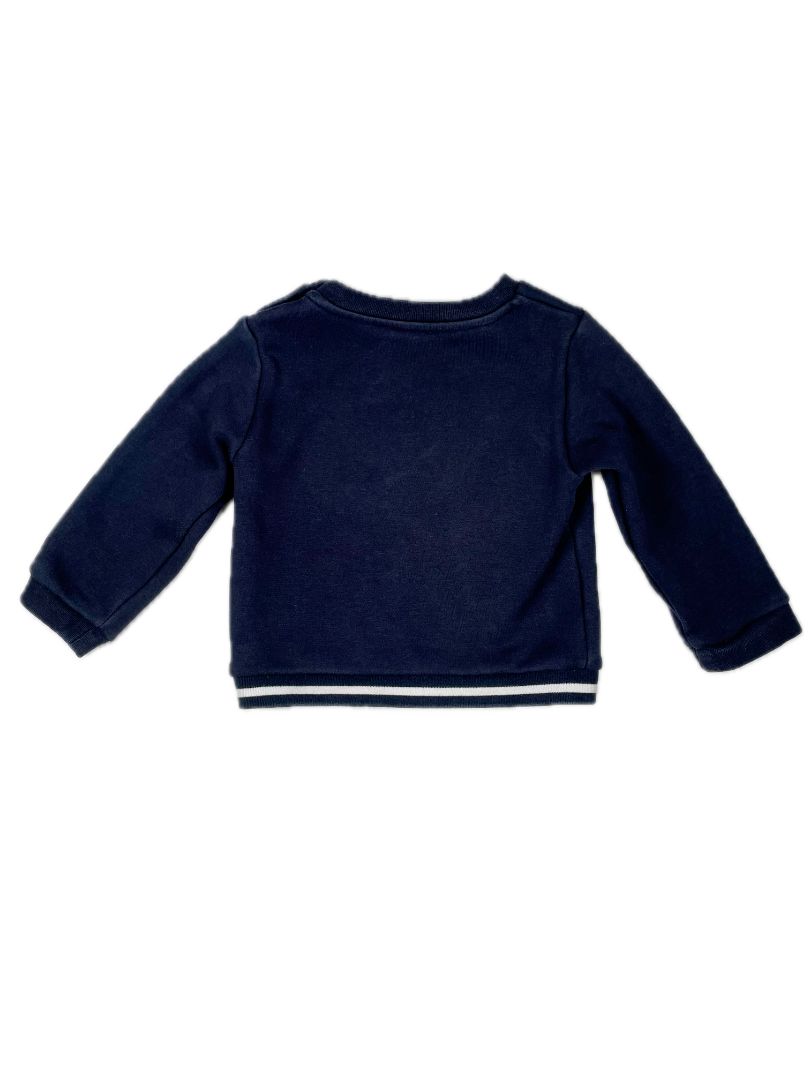 24 mo Jacadi, Blue, Sweatshirt w/ car and striped band, blue/red/white