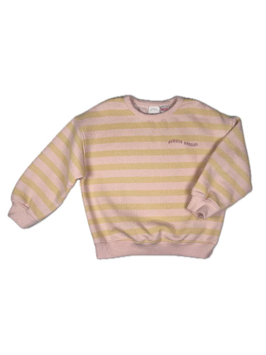 2-3 Zara, Multi, "Always Special" pink/yellow-striped sweatshirt