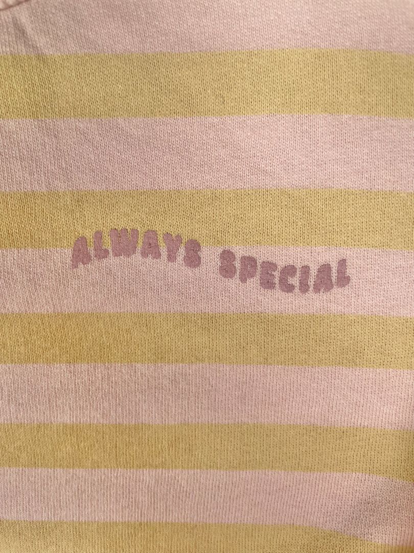 2-3 Zara, Multi, "Always Special" pink/yellow-striped sweatshirt