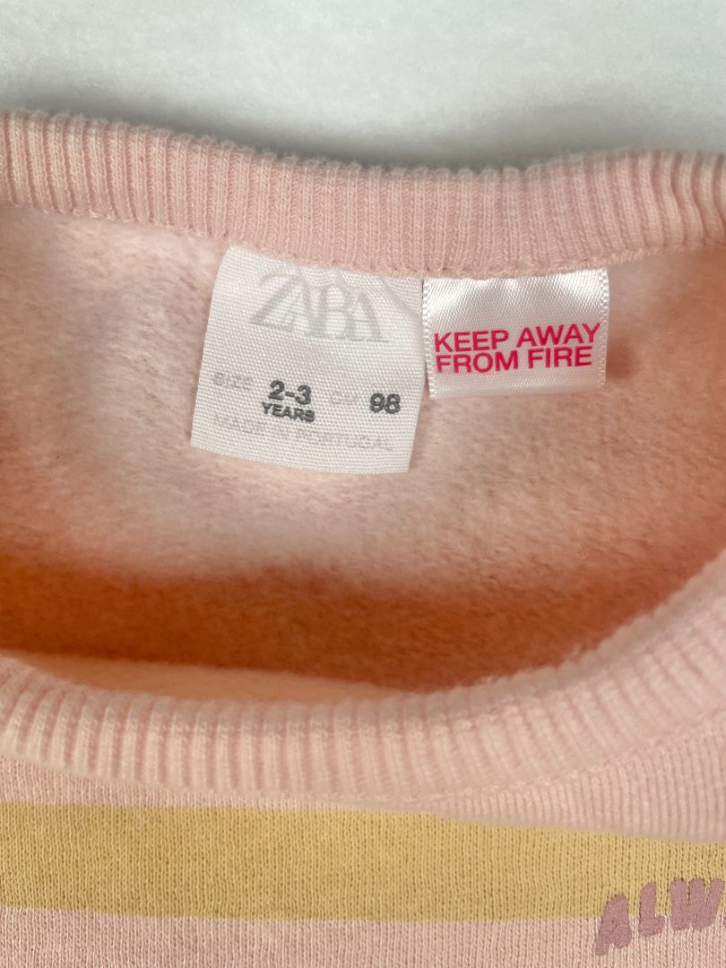 2-3 Zara, Multi, "Always Special" pink/yellow-striped sweatshirt