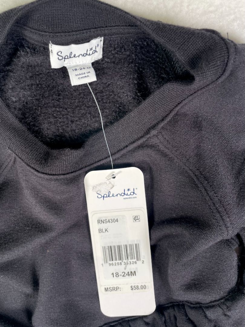 18-24 mo, Splendid, Black, NEW w/ tags - Super soft long-sleeve shirt with diagonal ruffle
