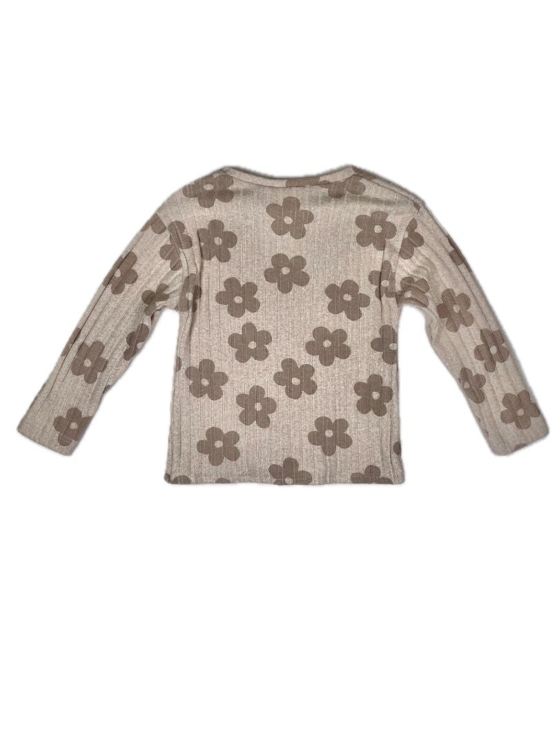 3-4 Zara, Neutral, Soft two-tone flower long-sleeve shirt, front fixed tie, wide ribbing