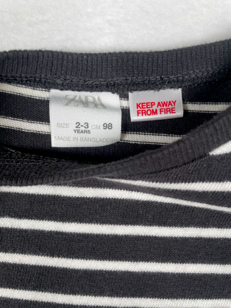 2-3 Zara, Black, Long-sleeve heavy cotton black & white striped shirt