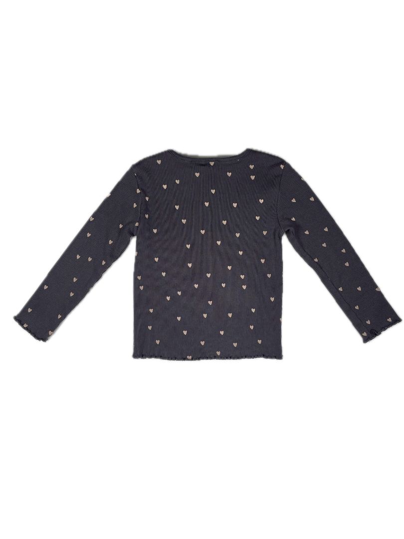 2-3 Zara, Grey, Long-sleeve shirt w/ pink heart print & ruffled edges