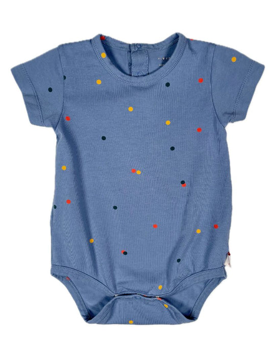 12 mo Tiny Cottons, Blue, Confetti print short-sleeve onesie, soft pima cotton